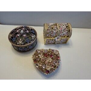3 Assorted Keepsake/Trinket Boxes Various Material Box Collectibles